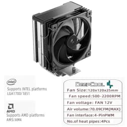 DEEPCOOL AG400 4 Heat Pipe CPU Air-Cooled Cooler 12cm Fan 4Pin PWM TDP 220W CPU Heat Sink For LGA1851 1700 AMD AM4 AM5