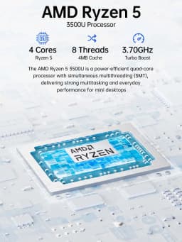 GMKtec G10 Mini PC AMD Ryzen 5 3500U 16GB DDR4 500GB M.2 SSD Windows 11 WiFi 5 BT5.0 Triple Display Desktop Computer