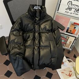 Men's Winter Thickened PU Leather Cotton Jacket Loose Fit Stand Collar Warm Outerwear Cleanfit American Retro Style Coat
