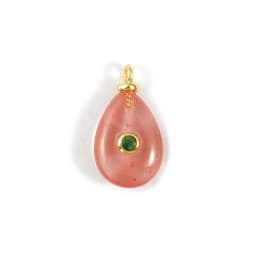 1 Piece Brass & Cubic Zirconia Natural Stone Geometric Charms 18K Gold Plated Olivary Round Pendant For DIY Necklace Making