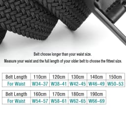 Drizzte Plus Size 100-190cm 190cm 63'' 67'' 71'' Long Black Braided Elastic Stretch Belt Mens Metal Buckle for Big and Tall Man