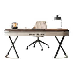 Office Table, Walnut Desk, Office Desk and Chair Set, Retro Walnut Wood Veneer, Computer Desk, Italian Executive Office Desk Set
