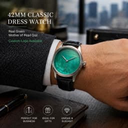 Custom Logo Mechanical Watch 42mm Seagull ST3600 Hand Wind Sapphire Crystal Green Mother of Pearl Dial Gift Men