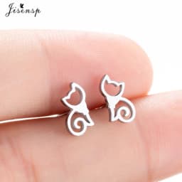 Korean Style Star Moon Ear Studs for Girls Minimalist Cat Puzzle Leaf Dinosaur Earrings Black Stainless Steel Jewelry Oorbellen