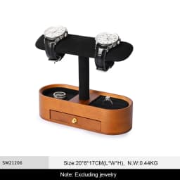 WoodTen Solid Wood Watch Display Stand with Drawers Double Layered Watch Necklace Bracelet Organizer Rack Jewelry Bracelet Stand