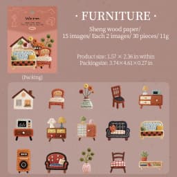 30 Sheets/Bag Cozy Home Decor Themed Embossed Sticker Set for DIY Scrapbook Phone Case Decoration Gift Craft Supplies