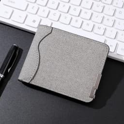Men's And Women's Slim Fit Double Fold Canvas Wallet With Metal Decoration, Casual Denim Style Cash And Card Wallet