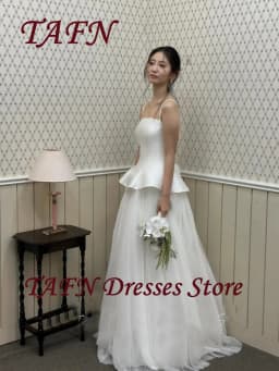 TAFN Simple A Line Wedding Dress Spaghetti Straps Floor Length Bridal Gown Korea Photoshoots 웨딩드레스 Corset Customized