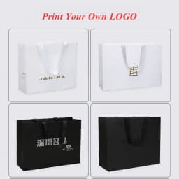 50pcs Custom Logo Paper Shopping Bag With Ribbon Handle for Clothing Gift Packaging Bag Sacola De Papel