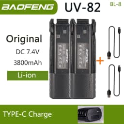 Baofeng UV-82 Li-ion Battery USB-C Type-C Charger 2800/3800mAh BL-8 Original For UV-8D UV-82HP UV-8D UV-82WX UV89 Two Way Radio