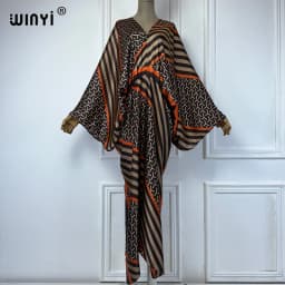 Sexy Beach High-Quality Hand-Rolled Feel Silk Rayon Fashion Print 2021 WINYI Maxi Women's Robes Long Beach V-Neck Bohemian Dress
