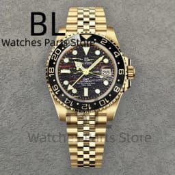 BLIGER Top Brand Luxury 40MM Full Gold Automatic Watch Sapphire Glass Waterproof Tiger-Eye Pattern Doulbe End Link Braclelet