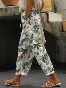 Ladies New Hot Plus Size Printed Simple Roll-up Casual Pants Streetwear Women PantsNine-minute Pants Breathable CoolSummer