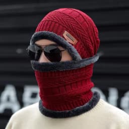 3Pcs Winter Beanie Hat Scarf Gloves Set Fleece Lined Knit Thermal Warm Touch Screen Unisex Windproof Cold Weather Outdoor Set