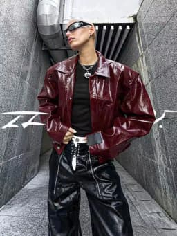 Lautaro Autumn Cool Short Oversized Pu Leather Jacket Women Shoulder Pads Zippper High Quality American Retro Punk Style Clothes