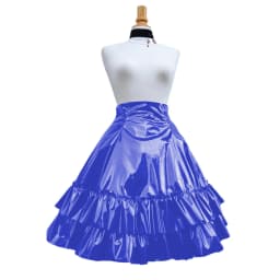 Vintage Shiny PVC Leather 2 Tiered Ruffled Skirt Sweet Round-shaped Lolita Long Trumpet Pleated Skirt Cocktail Party Club Skirts