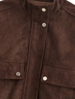 Retro American Suede Short Jacket Women's Versatile Pocket Baseball Style Slimming Stand Collar Jacket Warm Polyester Fiber