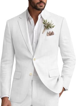 Linen Suit for Men 2 Piece Classic Fit Mens Linen for Beach Wedding Casual Blazer Pant Prom
