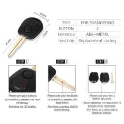 2 Buttons Car Key Fob Case Shell Replacement Remote Cover fit for SSANGYONG ACTYON KYRON REXTON New