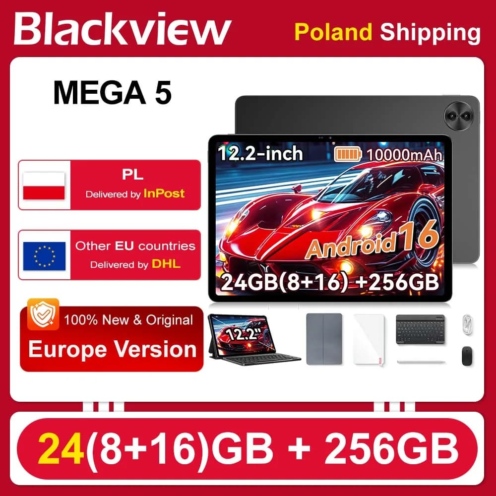 Blackview Mega 5 Tablet Pc, 24Gb(8+16) Ram 256Gb Rom, 12.2" 2.4K Ultra‑Clear Ips 120Hz, Tüv Süd Low Blue Light, Doke Os_P 5.0 Android 16, 10000Mah 55W, Wi‑Fi 6, Dual 2W Box Speakers, 1080P Widevine L1 for Netflix Disney+ Prime Video[No Eu Charger]