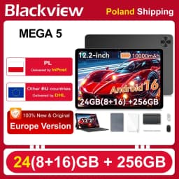 Blackview Mega 5 Tablet Pc, 24Gb(8+16) Ram 256Gb Rom, 12.2" 2.4K Ultra‑Clear Ips 120Hz, Tüv Süd Low Blue Light, Doke Os_P 5.0 Android 16, 10000Mah 55W, Wi‑Fi 6, Dual 2W Box Speakers, 1080P Widevine L1 for Netflix Disney+ Prime Video[No Eu Charger]