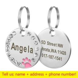 Stainless Steel Engraved Pet Name Collar Pendant ID Tags Personalized Anti-lost Engraved Diamond Pendant Necklace For Cat Dog ID