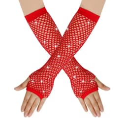 1 Pair Women Long Rhinestone Fishnet Net Gloves Fingerless Mesh Gloves Punk Rock Night Club Party Sexy Fashion Gloves
