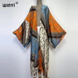 WINYI Bohemian Printed Bikini Cover-ups Elegant Kimono Blog Holiday Party Dress Women Free Size Beach Wear Swim Suit Cover Up