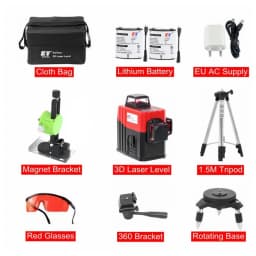 Kaitian Niveau Laser Level Self Leveling Lithium Battery Professional High Precision Red 3D Cross 12 Line 360 Laser Level Tripod