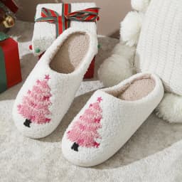 Christmas Tree Fluffy Slide Slippers Ladies Soft Plush Winter Home Footwear Party Gift for Girls Holiday Xmas Indoor Women Shoes