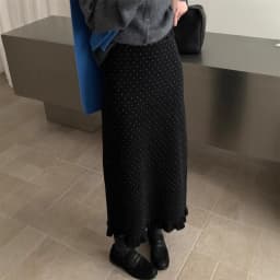 Autumn Winter Knitted Polka Dot A-Line Skirt Women's High Waist Straight Cut Long Skirt with Slit Back for City Commuting