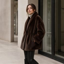 Women Faux Mink Fur Coats Solid Fur Jackets Cotton Linen Turn Down Collar Long Sleeves Single Breasted Cinched Waist 2026 Winter