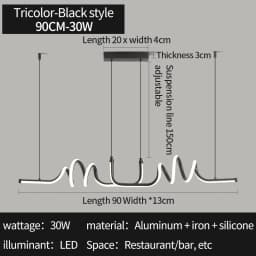 Modern Black LED Pendant Light for Dining Room Curved Chandelier Efficient Home Lighting Fixture Kitchen Living Room Home Decor