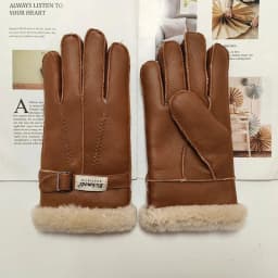New men's sheepskin fur gloves thickened wool lining warm and cold resistant winter gloves leather