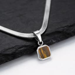 Vnox Geometric Square Natural Stone Pendant Necklace for Men, Gold Silver Color Stainless Steel Blade Chain, Trendy Jewelry Gift