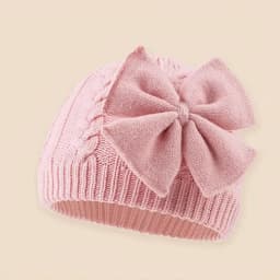 0-2Y Baby Knit Hat with Large Bow Soft Stretchy Winter Hat for Girls & Boys Lightweight Warm Beanie for Christmas, Thanksgiving