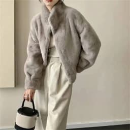 LANMREM Eco-friendly Mink Fur Windproof Stand Collar Faux Mink Coat For Women Warm Winter Thick Jackets With Pockets 2DB5167