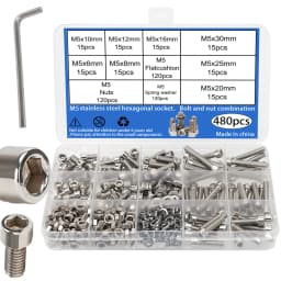 600pcs Stainless Steel Hex Socket Head Nuts and Bolts Set - M3, M4, M5, M6 Cup Head Hex Socket Heads - Includes Flat Washers