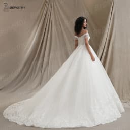 BEPEITHY Customized Lace Wedding Dresses For Women Bride Short Sleeves 2026 Glitter Vintage Bridal Plus Size Gown Vestidos Novia