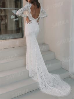 Elegant Lace Bride Dresses 2026 Long Sheath Boho Bridal Gown Long Sleeve Full Wedding Dress Customized Backless Wedding Dresses