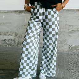 Womens Checkered Wide Leg Pants Vintage High Elastic Waist Straight Loose Fit Lounge Trouser Teen Girl Harajuku Streetwear