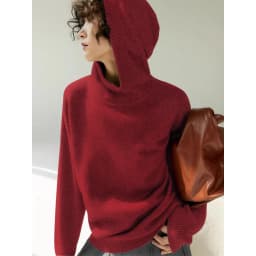 Women's Grey Hooded Cashmere Pullover Sweater High-Grade Winter Top for Autumn And Winter Season