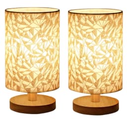 2/1PC Solid Wood Night Lamp Linen Table Lamp LED Desk Lamp Eye Protection Nightstand Lamp USB Powered Beside Lamp Bedroom Decor