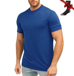 100% Merino Wool T Shirt Men Base Layer Merino Tshirt 180G Everyday Undershirt Wicking Breathable Anti-Odor + Hiking Blend Socks