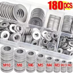 180pcs Stainless Steel Washer Set, M2-M10 Size, Easy to Install, Durable Material, Ideal for DIY Projects/Machinery