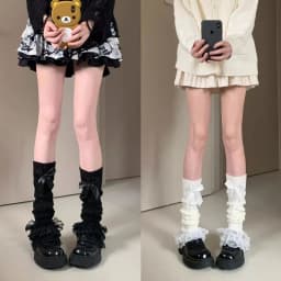 Cute Lace Flared Knitted Long Legs Warmers Y2K Leg Stockings White Harajuku Socks White Foot Cover Lolita Over Knee Leg Warmer