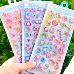 Cartoon Camera Bear Cup Party Drop 3D Relief Stickers Scrapbooking DIY Journaling Stationery Diary Decor School Cute Stickers
