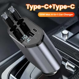 4 in 1 Retractable Car Charger 120W USB C Car Charger Adapter with 2 USB Ports Car Phone Charger for iPhone 16 15 Samsung