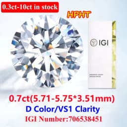 COSFIX 0.3-5ct Round Lab Grown Diamond HPHT IGI Certificate 3EX D/F Color VVS1 Clarity Diamond Gems