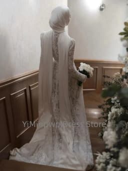 Muslim Lace Weddings Dresses with High Neck Long Sleeves Mermaid Hijab Brides Dress Elegant Islam Garden Bridal Gown Customized
